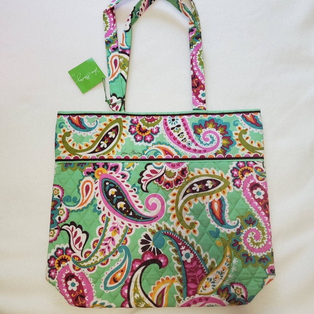 NWT Vera Bradley Green and Pink Paisley Tote